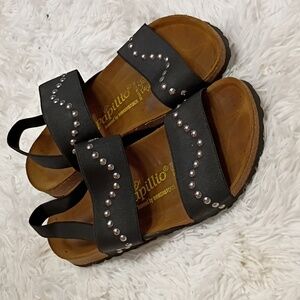 Papillio By Birkenstock Black Elastic Comfort Sandals with Studded Details EU 37